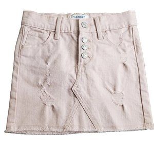 Old Navy Denim Jean Skirt Youth Girl XS 5 Pink Distressed Adjustable